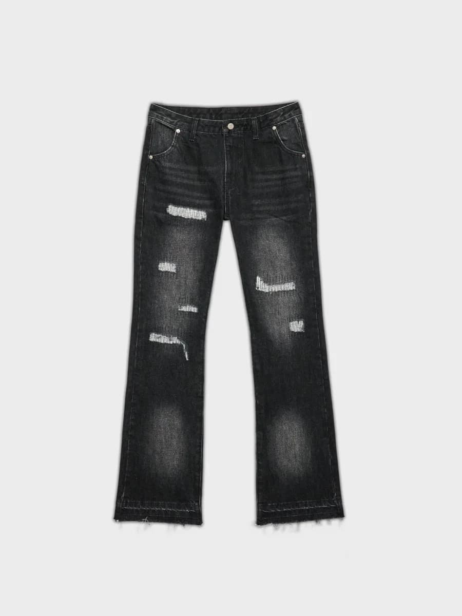 808.vision JEANS FLARED FRAYED - BLACK