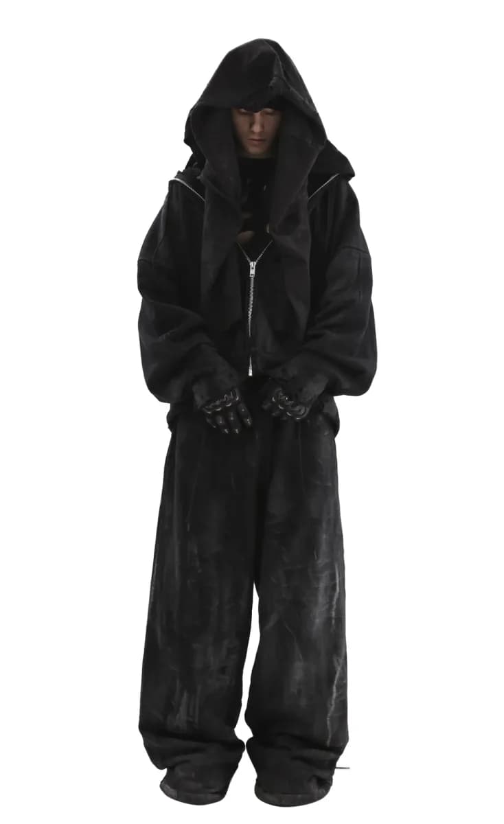 "ab Inferno" Destroyed Black Zipper Hoodie