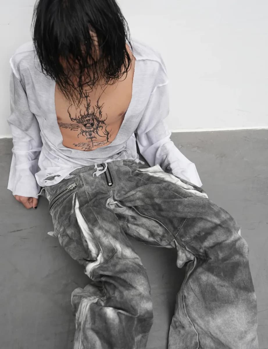 CN43 WHITE DIRTY PANTS Regular